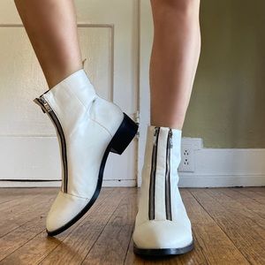 White Ankle Boots with Edgy Zipper Details